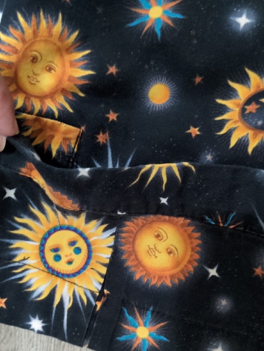 Nurse Scrub Short Sleeve Jacket  Sun & Stars Button-Up Shirt - Black/Yellow - Picture 5 of 7